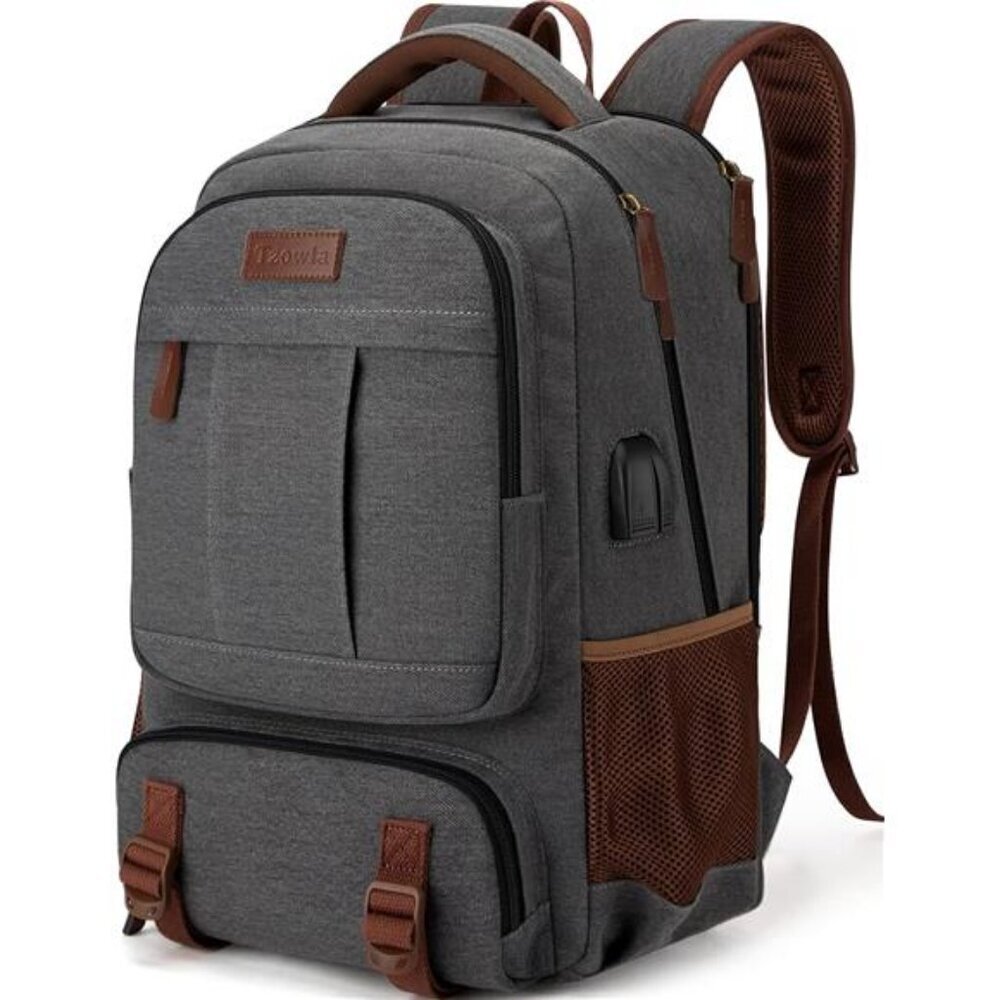 Tzowla Canvas Laptop Backpack,Bag for Men Women,Travel Work Rucksack Fits